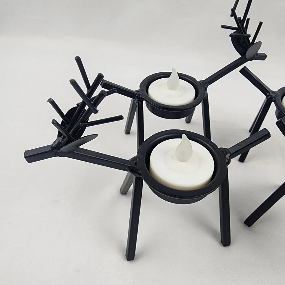 4 Metal Reindeer‎ Candleholders Antique Black 5"x5" Holiday Primitive Farmhouse - Picture 3 of 5